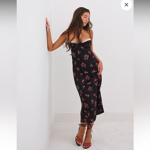 For Love and Lemons June midi slip dress x Victorias Secret open back with roses - Picture 1 of 16